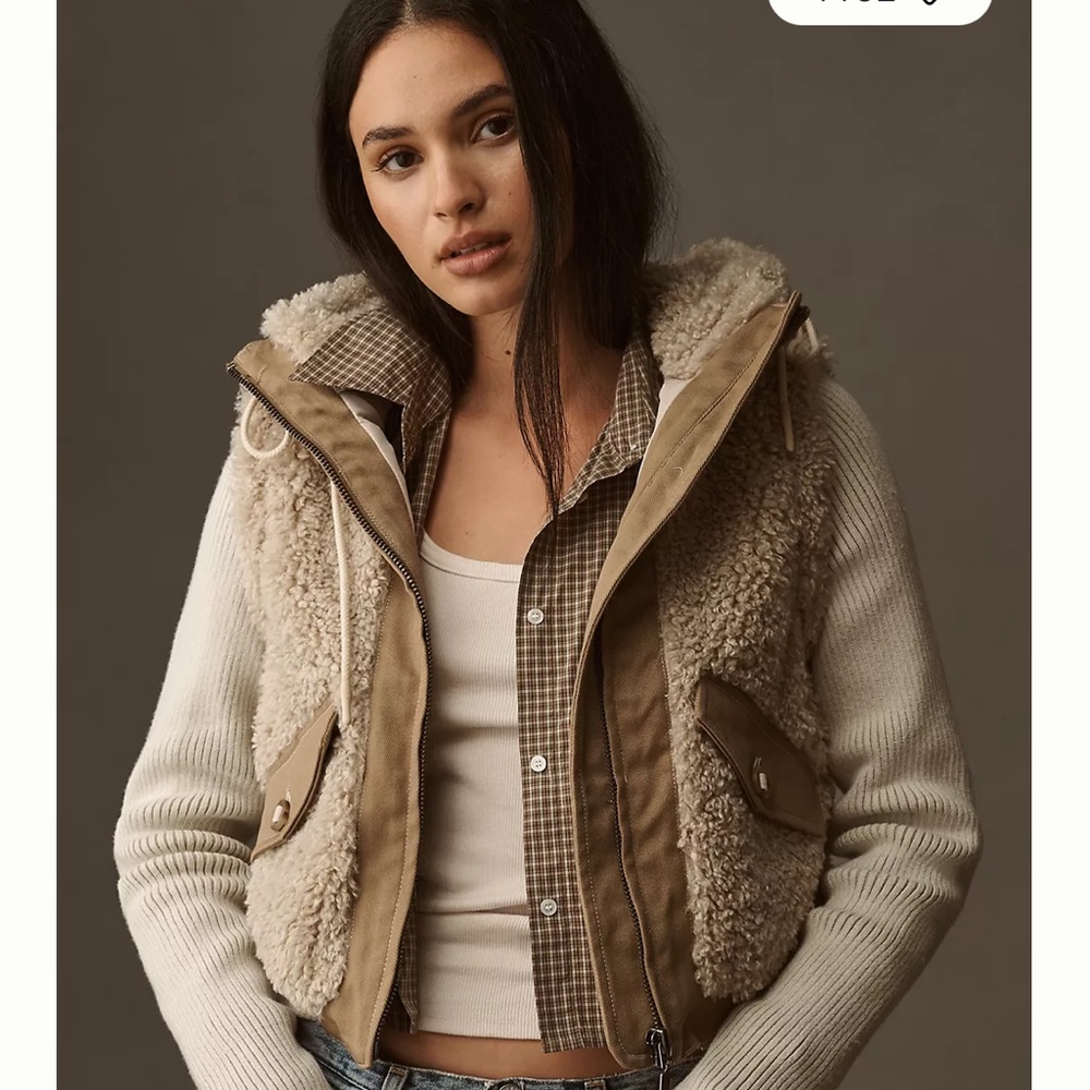 Pilcro Taupe Sherpa Vest with Suede Panels